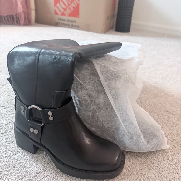 NWT Black Moto Leather Knee-High Boots - Picture 7 of 8